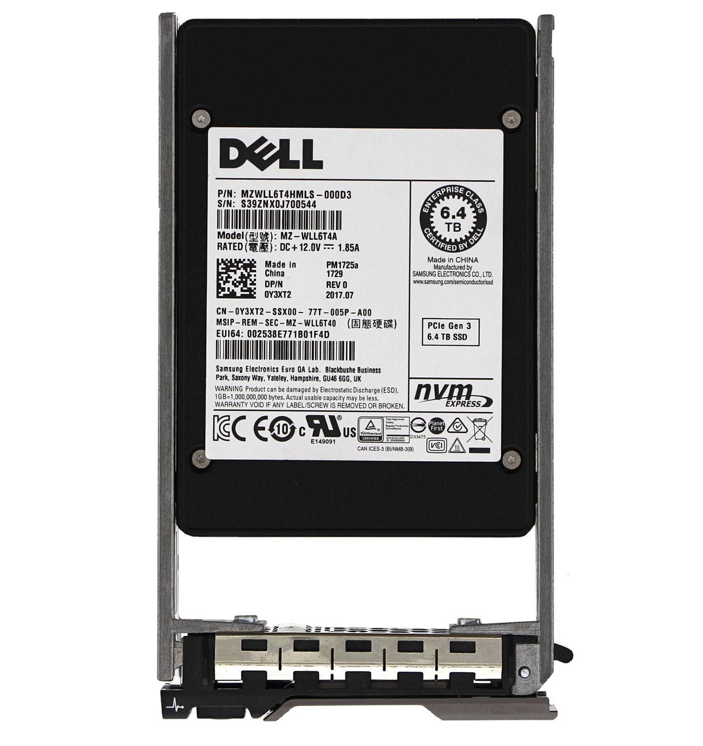 Y3XT2 | Dell 6.4TB PCI Express 3.0 X4/8 NVME 2.5 Enterprise Solid State Drive (SSD) for 14G PowerEdge Server