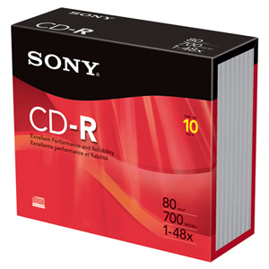10CRM80R | Sony CD-R Media - 700MB - 120mm Standard - 10 Pack Slim Jewel Case