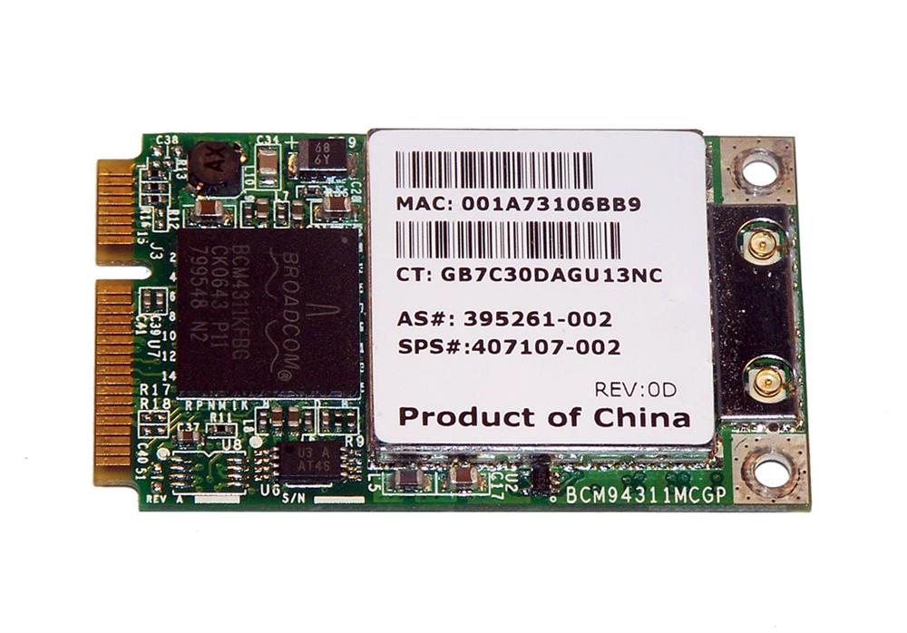 395261-002 | HP Mini PCI-Express Broadcom 54G WiFi 802.11b/g High-Speed Embedded Wireless LAN (WLAN) Network Adapter for HP NC6400