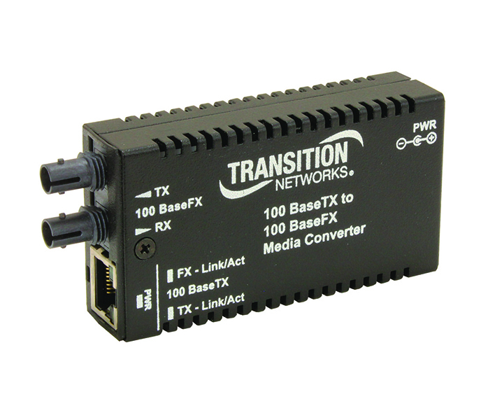 M/E-TX-FX-01(SC)-NA | Transition Networks Mini 100BaseTX / 100BaseFX SSF SC SM Transceiver Media Converter