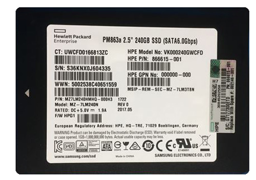 866615-001 | HPE 240GB SATA 6Gb/s 2.5 (SFF) Read-intensive SC Hot-pluggable Digitally Signed Firmware Solid State Drive (SSD)