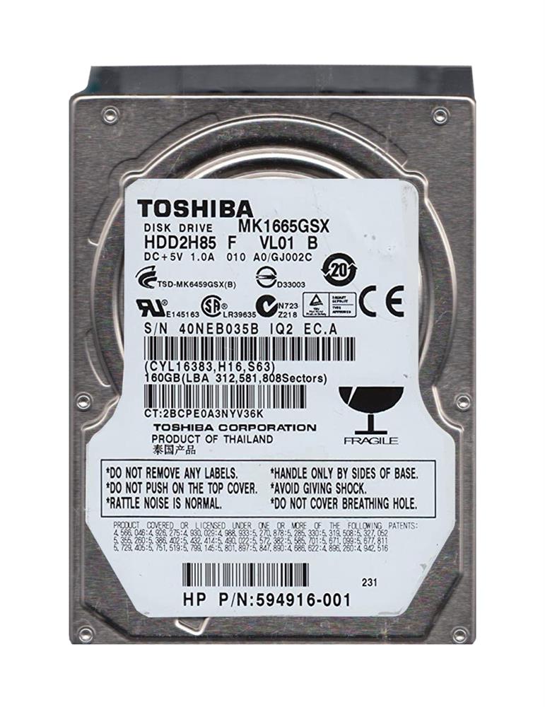 HDD2H85F | Toshiba 160GB 5400RPM SATA Gbps 2.5 8MB Cache Hard Drive