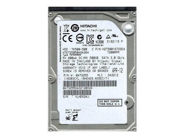 0J12281 | Hitachi 500GB 7200RPM SATA 3 Gbps 2.5 16MB Cache Travelstar Hard Drive