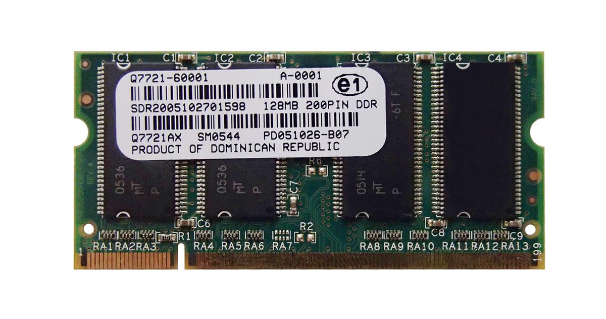 Q7721AX | HP 128MB DDR-266MHz PC2100 non-ECC Unbuffered CL2.5 200-Pin SoDimm 2.5V Memory Module