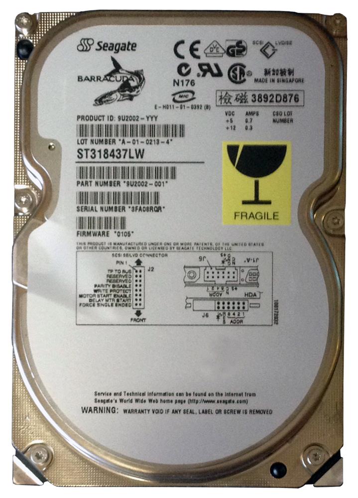 ST318437LW | Seagate 18GB 7200RPM Ultra 160 SCSI 3.5 4MB Cache Barracuda Hard Drive