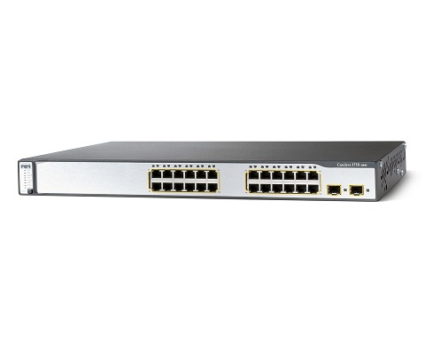 WS-C3750-24PS-S | Cisco Catalyst 3750 Series 24 Port 10/100 PoE + 2 SFP Standard Image Switch